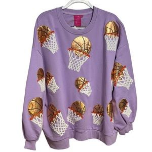 QUEEN OF SPARKLES LAVENDER BASKETBALL HOOP SWEATSHIRT BNWT